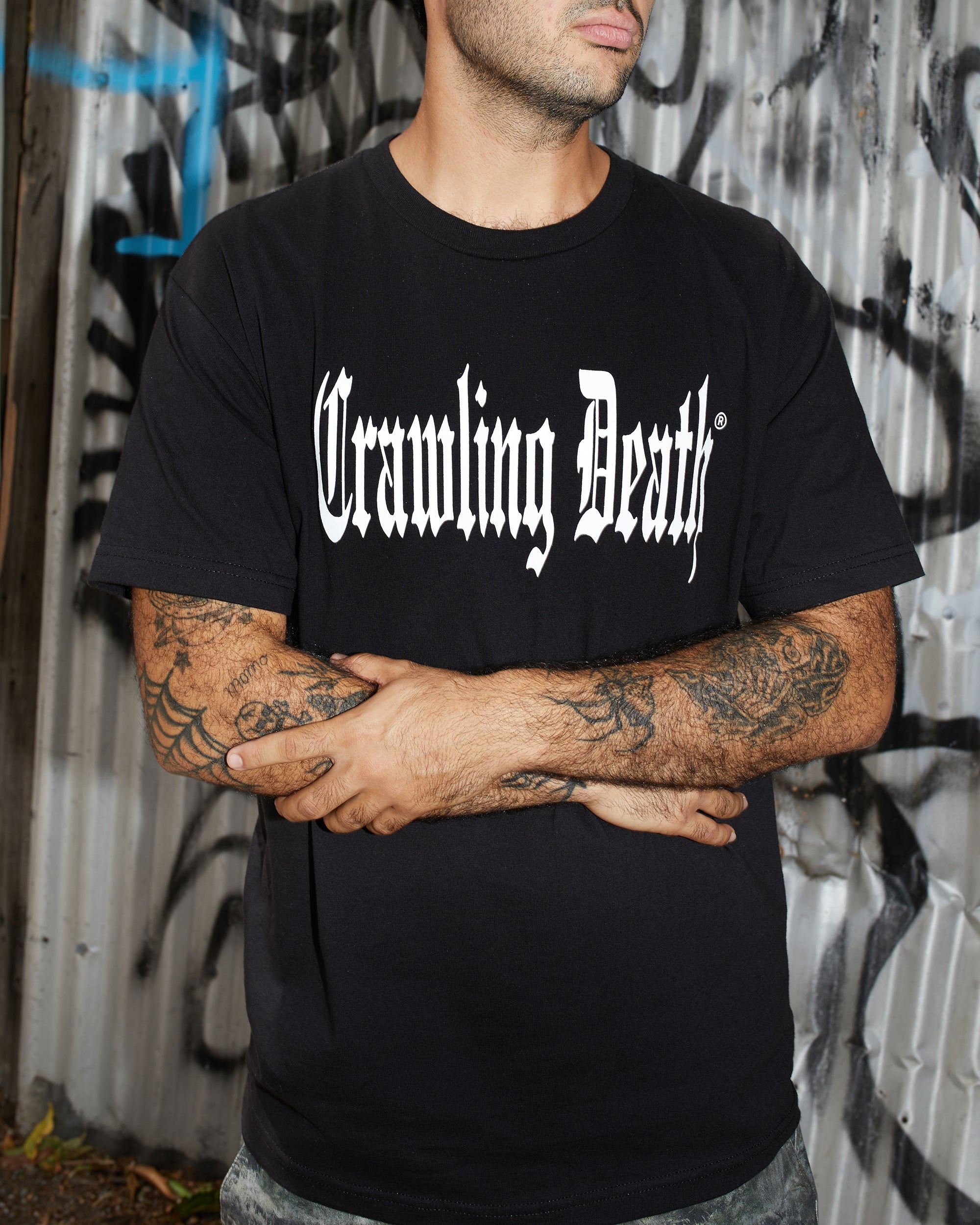 Stretch Gothic Logo T-Shirt | Black/White