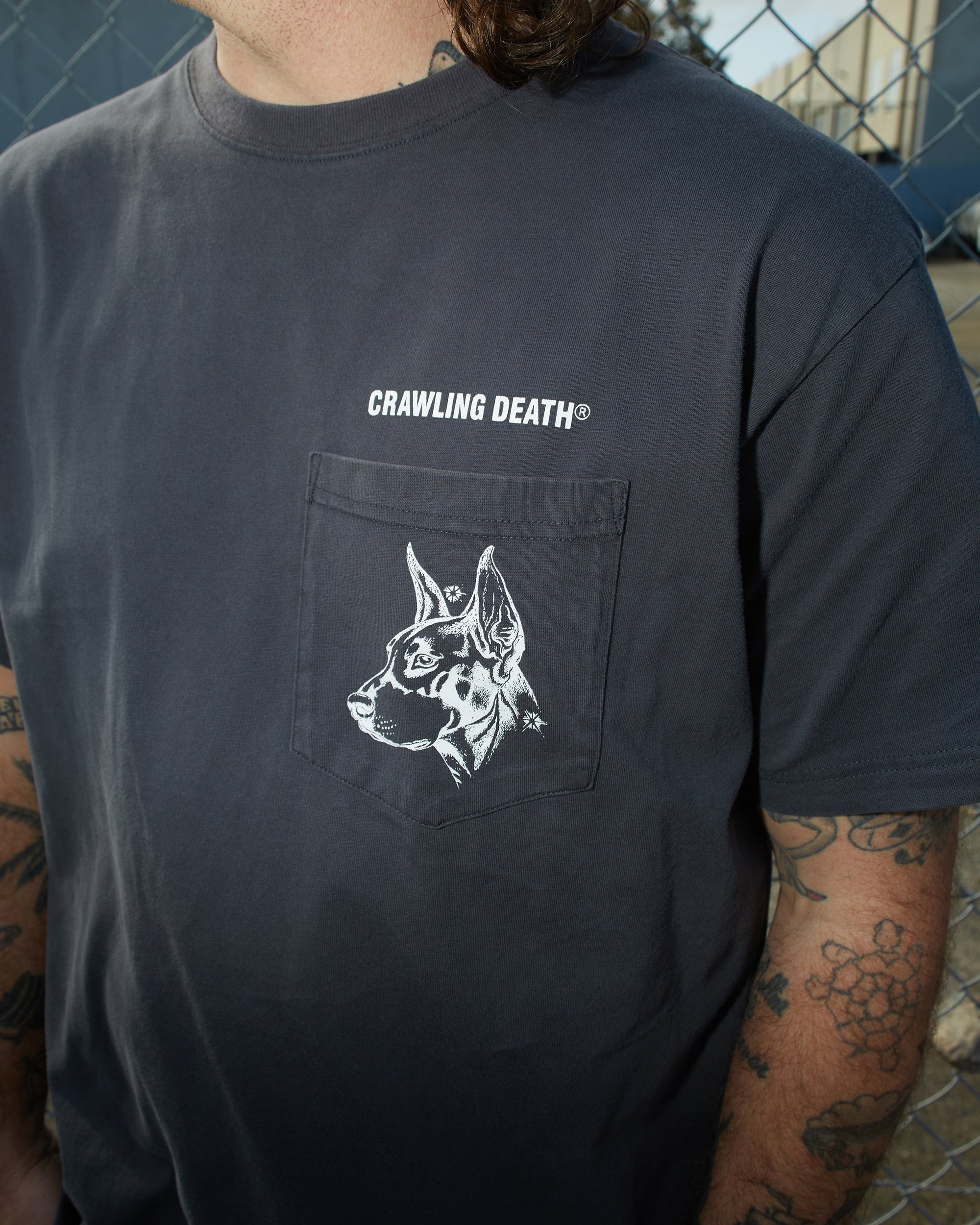 Dog Pocket Tee Washed Charcoal | Spider Sinclair