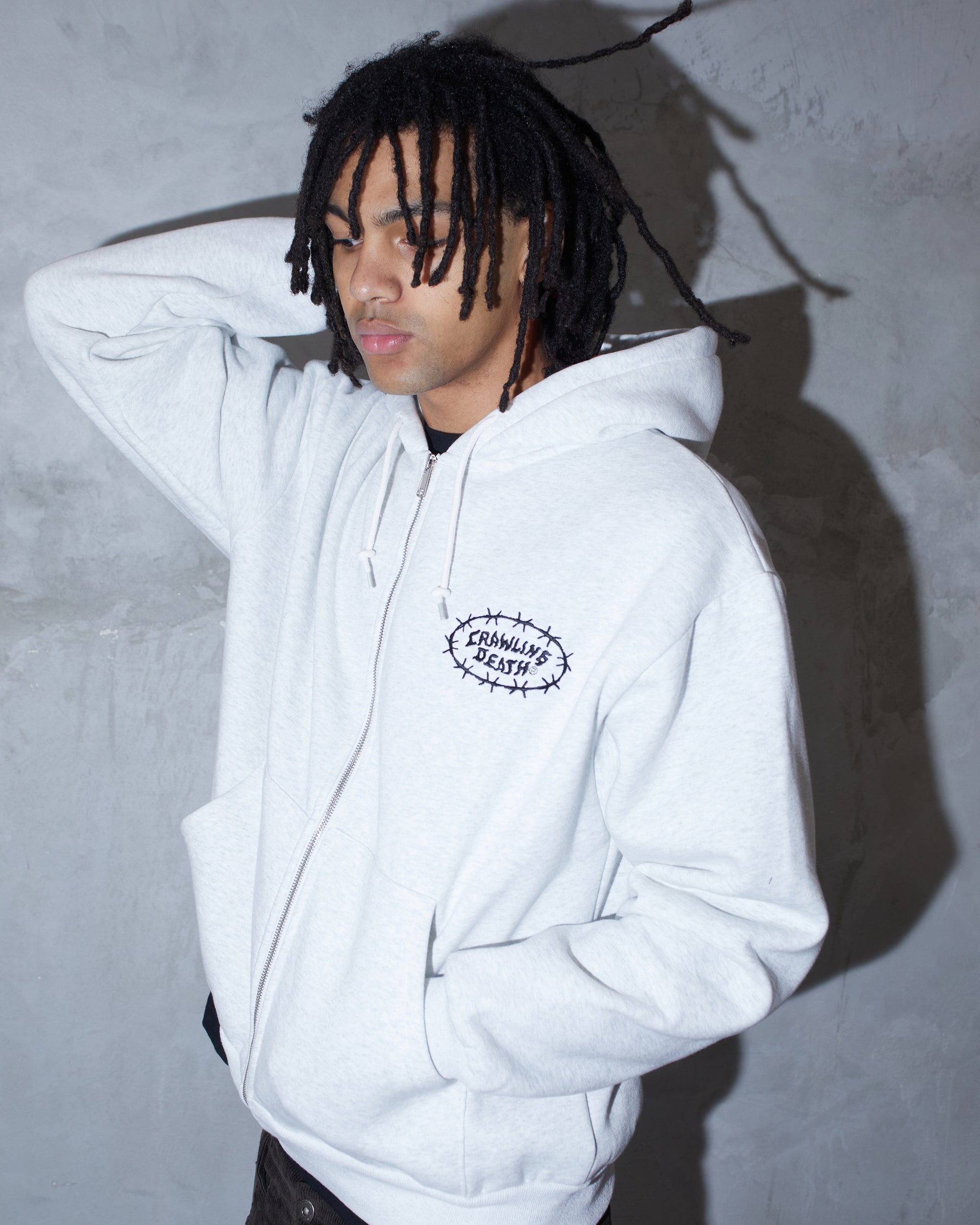 Barbed Logo Zip Hood | Light Grey