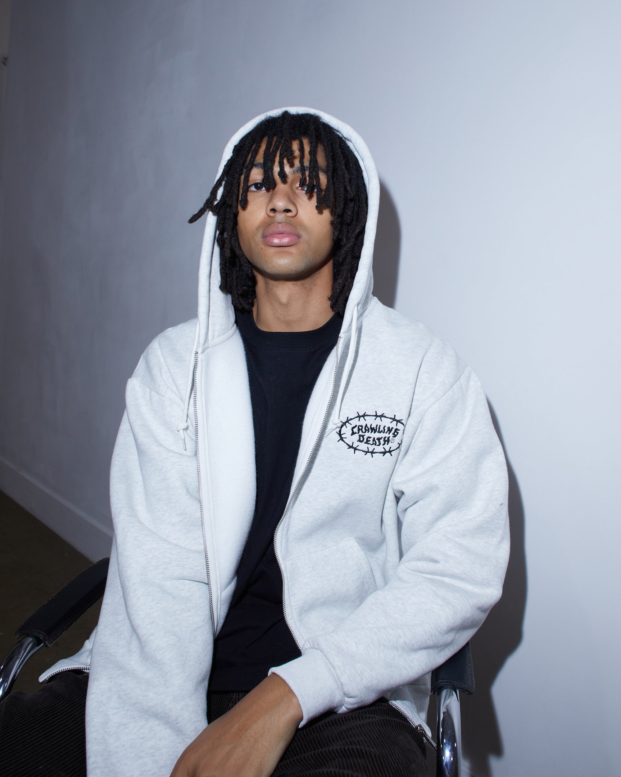 Barbed Logo Zip Hood | Light Grey