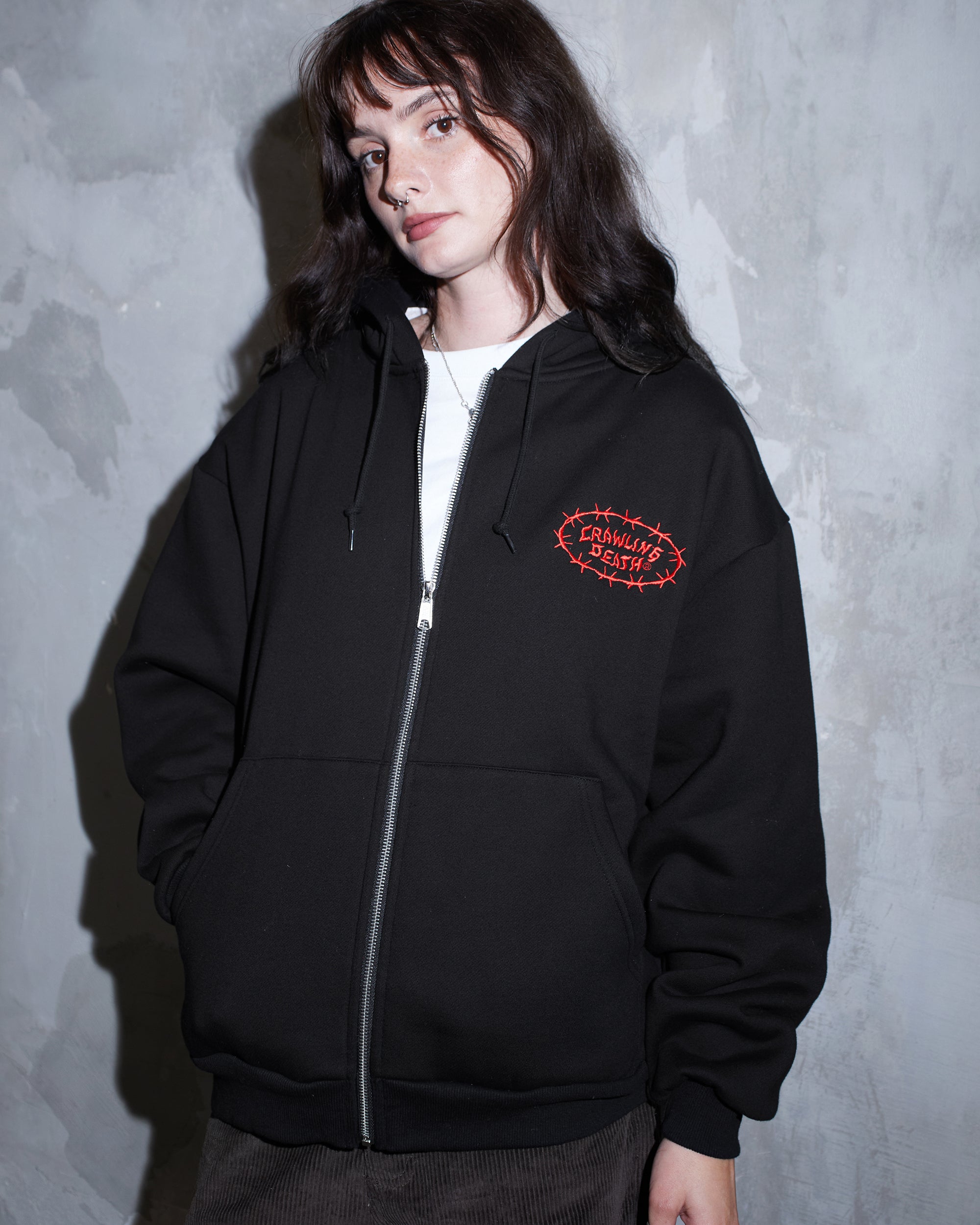Barbed Logo Zip Hood | Black