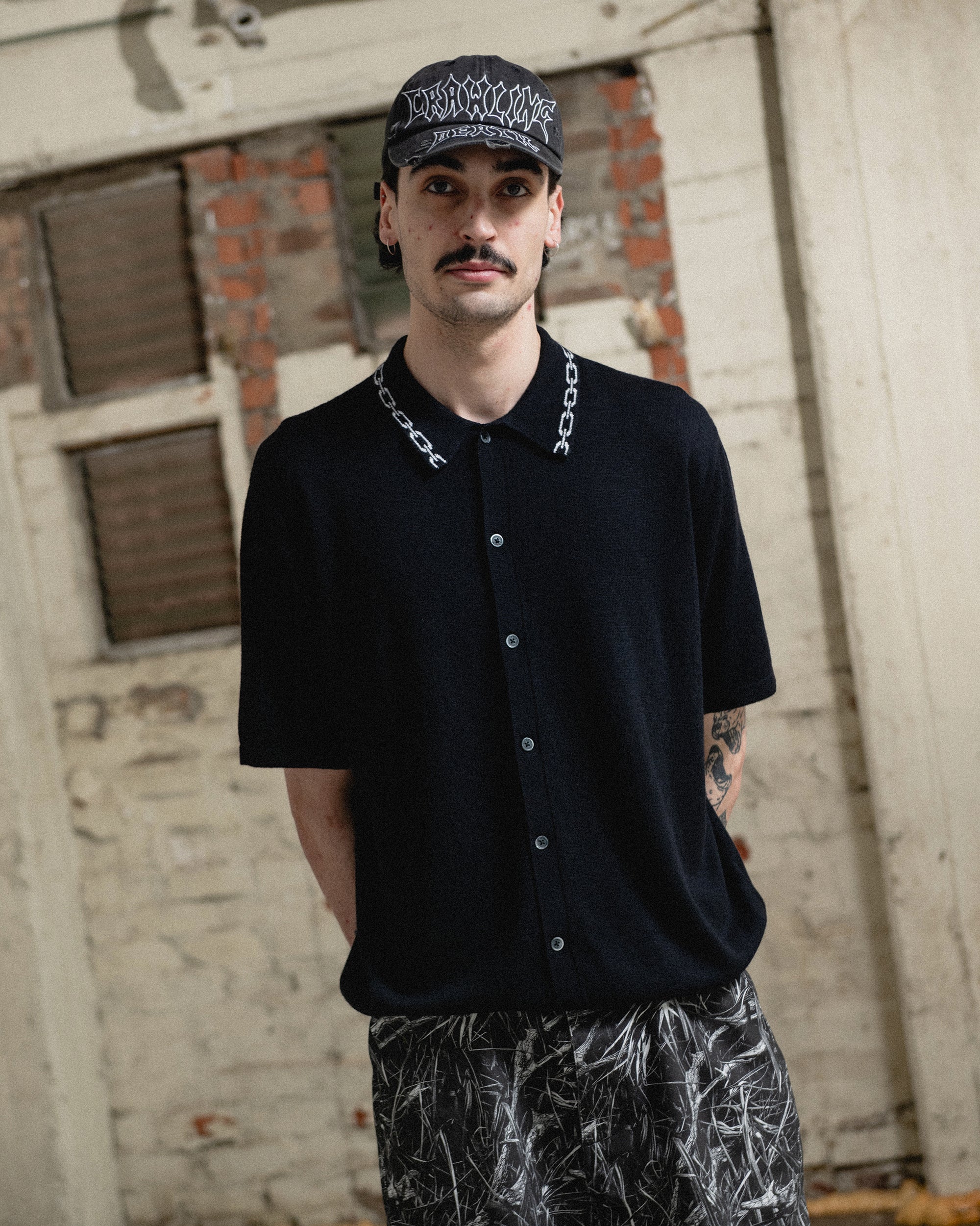Chain Collar Knit Shirt | Black