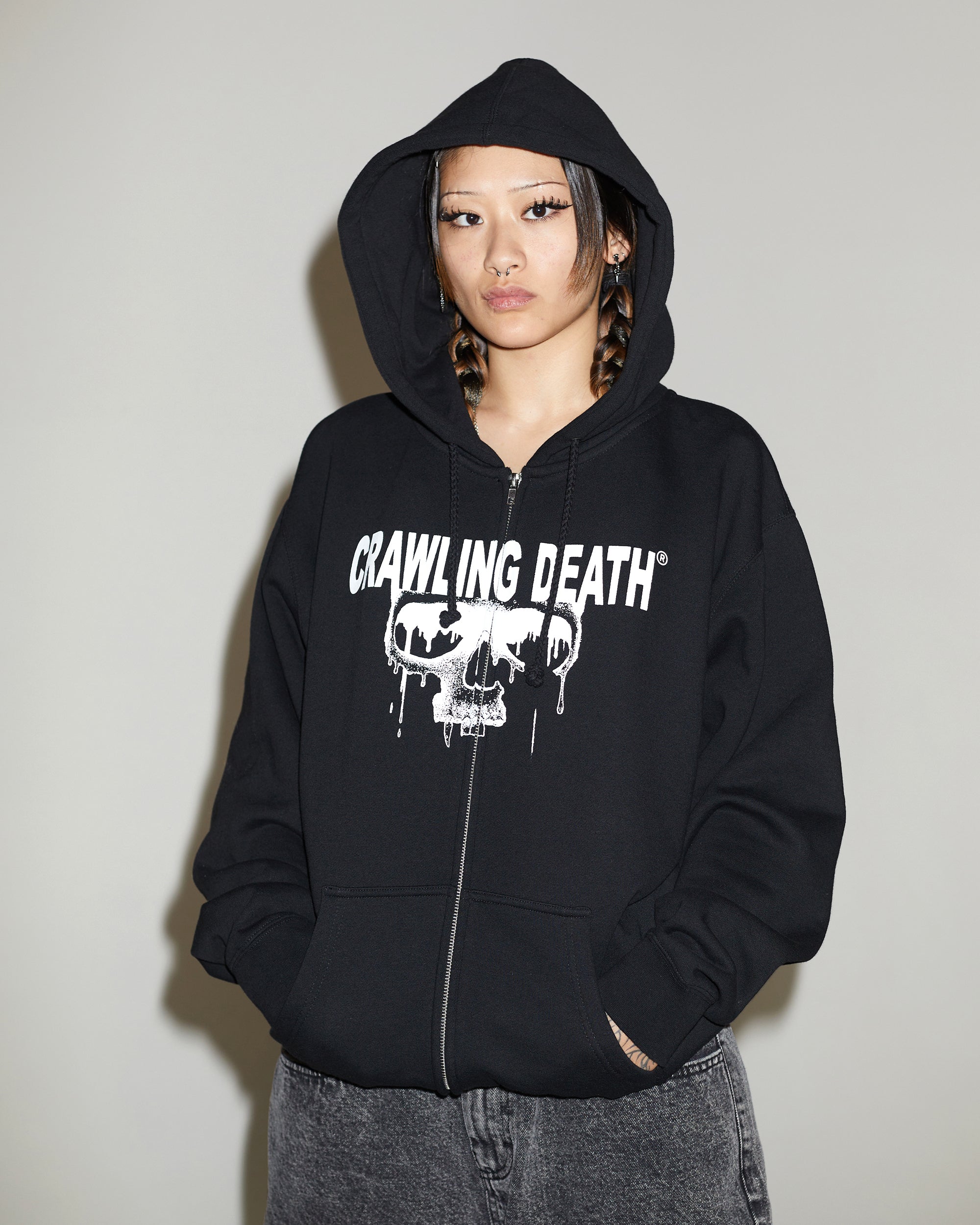 Drip Skull Zip Hood | Black